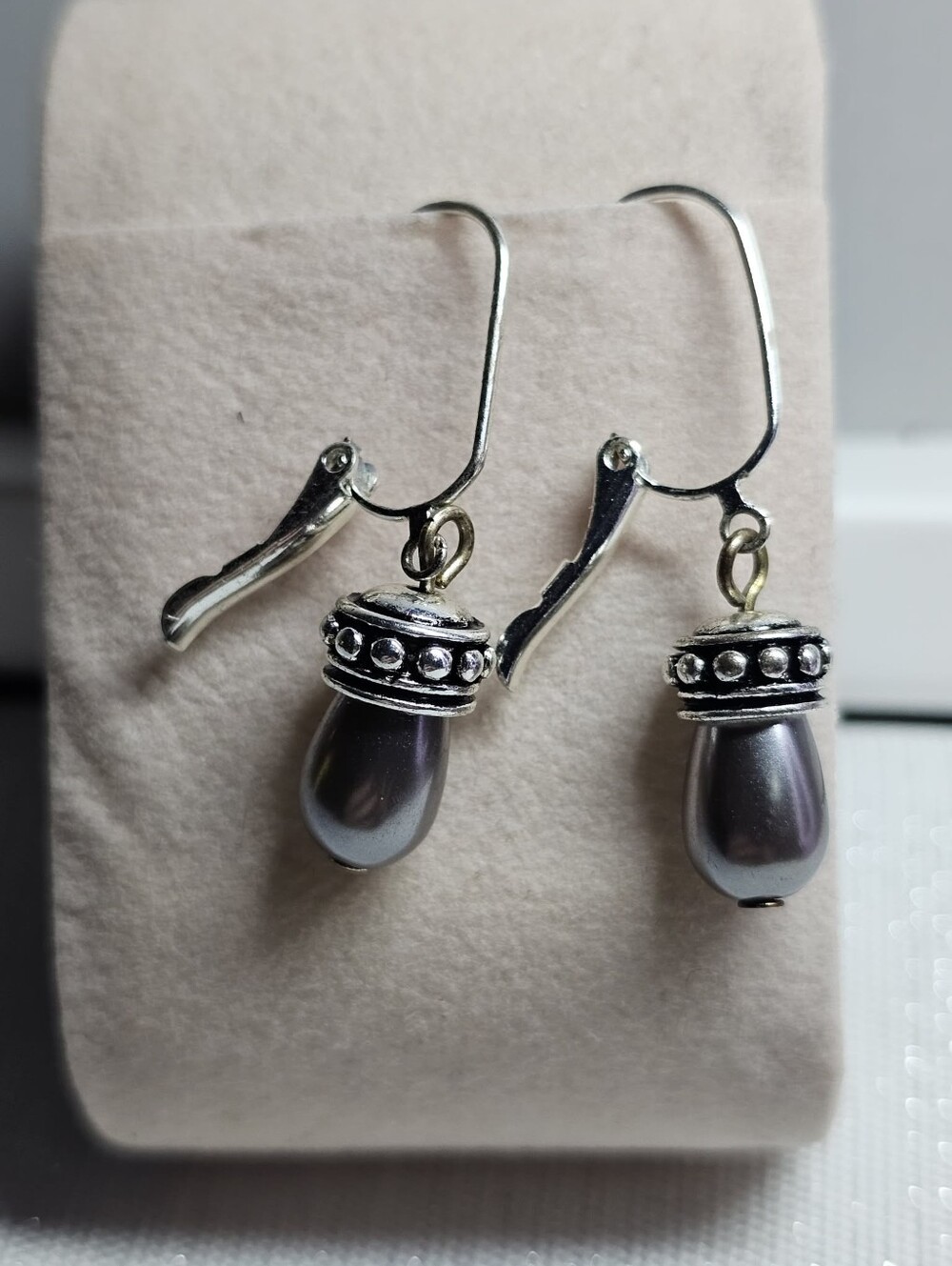 Premier Designs: Silver-Tone Grey Pearl Drop Earrings